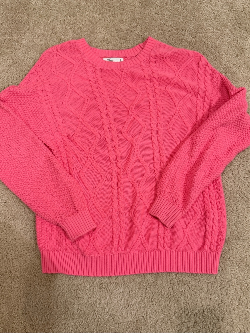 Hollister Hot Pink Cable Knit Crewneck Sweater